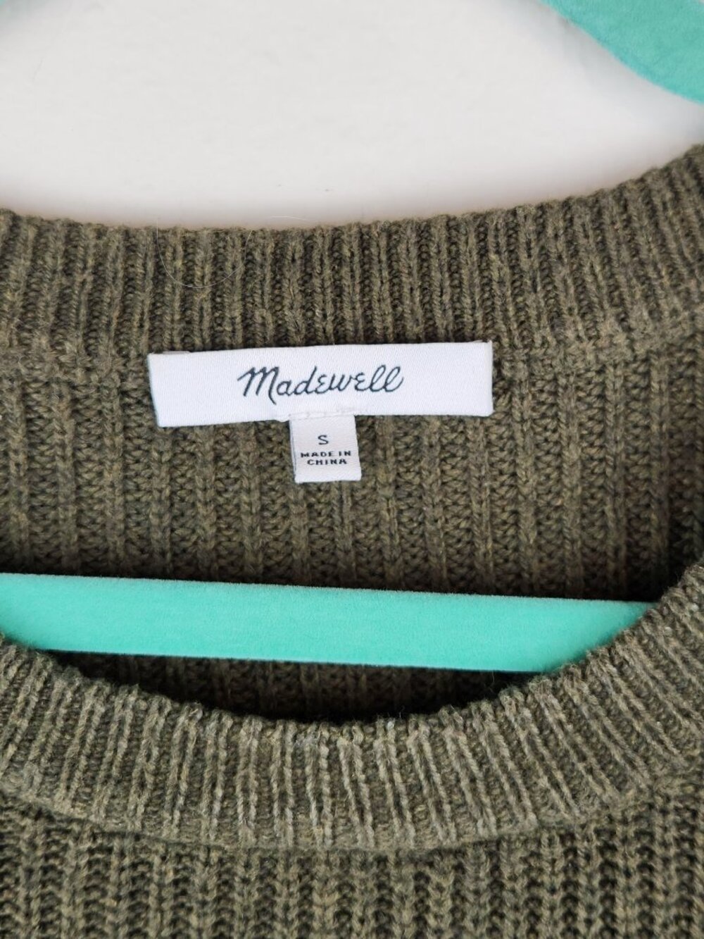 Madewell Thompson Pocket Ribbed Knit Pullover Sweater Olive Green sz S - Picture 8 of 10